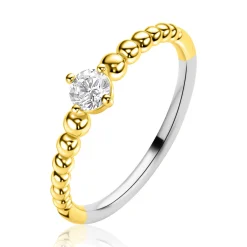 ZINZI goldplated zilveren ring met bolletjes motief en ronde witte zirkonia ZIR2816