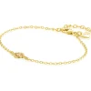 ZINZI gold plated zilveren schakel armband met een licht bruine klaver in het midden 16-19cm ZIA2905C