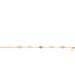 ZINZI gold plated zilveren schakel armband met twee mintgroene klavers en een blauwe klaver 17-20cm ZIA2763