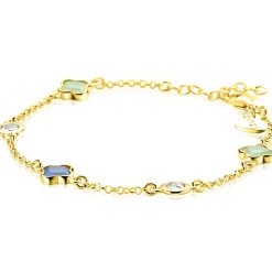 ZINZI gold plated zilveren schakel armband met twee mintgroene klavers en een blauwe klaver 17-20cm ZIA2763
