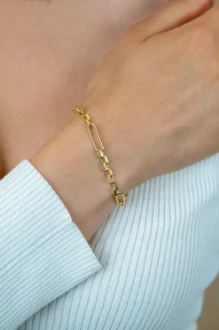 ZINZI gold plated zilveren schakelarmband met drie lange ovale schakels 5,5mm breed 18-21cm ZIA2711G