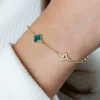 ZINZI gold plated zilveren schakel armband met twee donkerblauwe klavers en een groene klaver 16-19cm ZIA2583