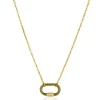 ZINZI gold plated zilveren schakelketting 45cm ovale hanger olijfgroen emaille en witte zirconia's ZIC2374