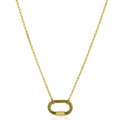 ZINZI gold plated zilveren schakelketting 45cm ovale hanger olijfgroen emaille en witte zirconia's ZIC2374