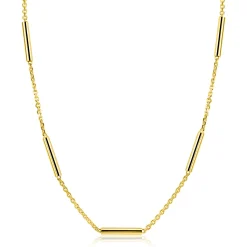 ZINZI gold plated zilveren schakelketting 45cm met vijf gladde ronde staafjes ZIC2800G