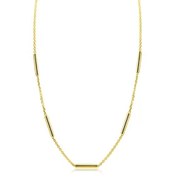 ZINZI gold plated zilveren schakelketting 45cm met vijf gladde ronde staafjes ZIC2800G