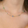 ZINZI gold plated zilveren schakelketting met twee mintgroene klavers en een blauwe klaver 40-45cm ZIC2763