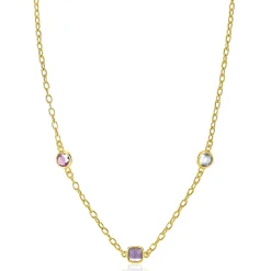 ZINZI gold plated zilveren schakelketting met ronde en vierkante zettingen pastel en paars 42-45cm ZIC2525G