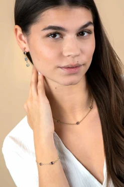 ZINZI gold plated zilveren schakelketting met ronde en vierkante zettingen pastel en paars 42-45cm ZIC2525G