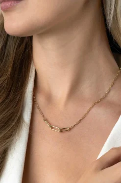 ZINZI gold plated zilveren schakelketting paperclip en 3 grotere ovale schakels 40-45cm ZIC2522