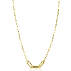ZINZI gold plated zilveren schakelketting paperclip en 3 grotere ovale schakels 40-45cm ZIC2522