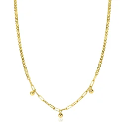 ZINZI gold plated zilveren schakelketting met gourmet en paperclip schakels en bolletjes 40-45cm ZIC2521G