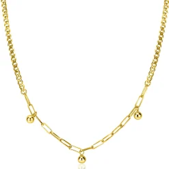 ZINZI gold plated zilveren schakelketting met gourmet en paperclip schakels en bolletjes 40-45cm ZIC2521G