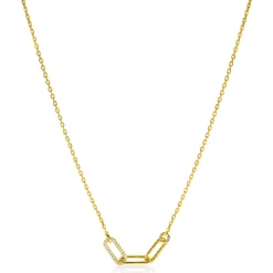 ZINZI gold plated zilveren schakel ketting 45cm met drie paperclip schakels, glad bewerkt witte zirconia's ZIC2330Y