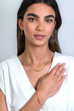 ZINZI gold plated zilveren schakel ketting 45cm met drie paperclip schakels, glad bewerkt witte zirconia's ZIC2330Y