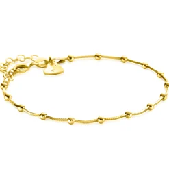 ZINZI gold plated zilveren slangen-armband met vierkant geslepen schakels en 15 verfijnde glanzende bolletjes 17-20cm ZIA2471G