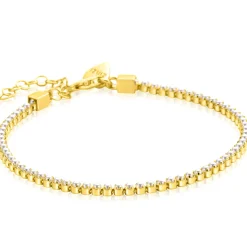 ZINZI gold plated zilveren tennisarmband 2,4mm breed bezet met een rij glanzende witte parels ZIA2910