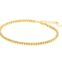 ZINZI gold plated zilveren tennis armband 2,1mm breed met rijzetting champagnekleurige zirconia's ZIA2892C
