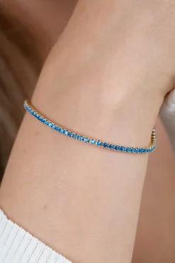 ZINZI gold plated zilveren tennis armband 2,1mm breed met rijzetting saffierblauwe kleurstenen ZIA2892B