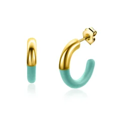 ZINZI gold plated zilveren trendy oorsieraden 16mm half emaille turquoise ZIO2315T
