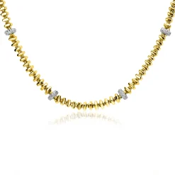 ZINZI gold plated zilveren vierkante schakel ketting 6mm breed afwisselend bezet met witte zirkonia's 45cm ZIC2678Y