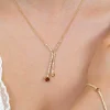 ZINZI gold plated zilveren Y-collier 45cm met luxe tennislook en champagnekleurige zirkonia's in rijzetting met twee grotere donkerbruine kleurstenen ZIC2894C