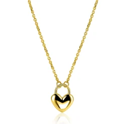 ZINZI gold plated zilvereren schakelketting met hartvormige slot hanger 18mm breed 42-45 cm ZIC2673G