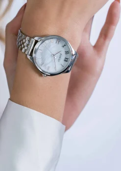 ZINZI horloge JULIA 34mm wit parelmoer wijzerplaat romeinse cijfers stalen kast en band ziw1117