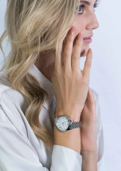 ZINZI horloge JULIA 34mm wit parelmoer wijzerplaat romeinse cijfers stalen kast en band ziw1117