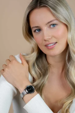ZINZI horloge JULIA 34mm zwarte wijzerplaat romeinse cijfers stalen kast en meshband ZIW1101M