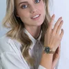 ZINZI horloge JULIA 34mm zwarte wijzerplaat romeinse cijfers goudkleurige stalen kast en band ziw1143