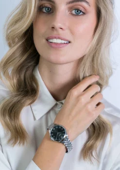 ZINZI horloge JULIA 34mm zwarte wijzerplaat romeinse cijfers stalen kast en band ziw1101