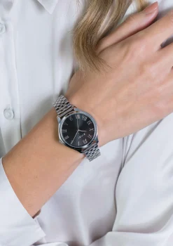 ZINZI horloge JULIA 34mm zwarte wijzerplaat romeinse cijfers stalen kast en band ziw1101