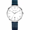 ZINZI horloge SOPHIE witte wijzerplaat met datum, stalen kast 38mm, stalen blauwe mesh band 14mm ZIW1406BM