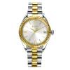 ZINZI Iconic horloge 30mm met datum, goudgekleurde gekartelde rand, zilverkleurige wijzerplaat en stalen bicolor schakelband ZIW2233