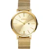 ZINZI Retro horloge goudkleurige wijzerplaat en goudkleurige stalen kast en stalen mesh band 38mm extra dun ZIW410M