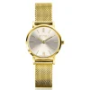 ZINZI Retro Mini horloge zilvergekleurde wijzerplaat, geelgoudkleurige kast en stalen mesh band, 24mm extra dun ZIW1833