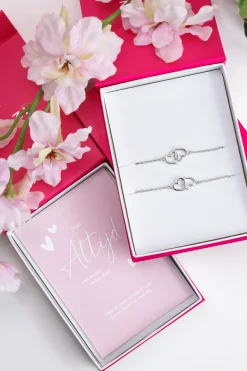 ZINZI set van 2 zilveren armbanden met 2 verbonden hartjes 17,5-19,5cm ZIA2513-SET