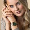 ZINZI Solaris horloge met groene wijzerplaat, stalen bicolor kast 35mm en stalen bicolor band met clip-sluiting. Het Japanse uurwerk loopt op zon- en kunstlicht ZIW2135