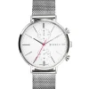 ZINZI Traveller horloge witte wijzerplaat en kast stalen mesh band 39mm dual time ZIW706M