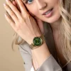 ZINZI Twenty horloge met groene wijzerplaat, geelgoudkleurige stalen kast 34mm en stalen meshband ZIW2054