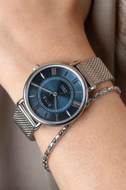 ZINZI Twenty horloge met oceaan blauwe wijzerplaat, stalen kast 34mm en stalen meshband ZIW2053