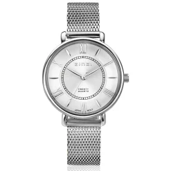 ZINZI Twenty horloge met zilverkleurige wijzerplaat, stalen kast 34mm en stalen meshband ZIW2002