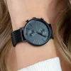 ZINZI watch Traveller black zwarte wijzerplaat, zwarte stalen kast zwarte mesh band 39mm dual time ZIW750M