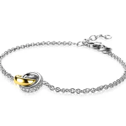 ZINZI zilveren armband bicolor schakel met twee ringen verbonden 18-21cm ZIA2102