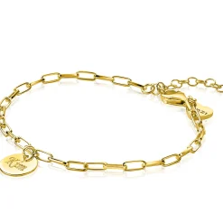 ZINZI zilveren armband 14K geel verguld paperclip schakel rond plaatje ZIA2166G