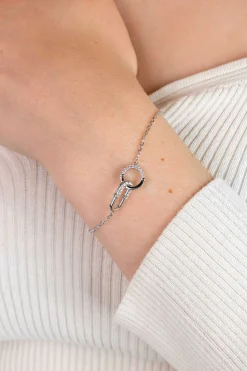 ZINZI zilveren armband met elkaar verbonden paperclip- en ronde schakel, bezet met witte zirconia's ZIA2810
