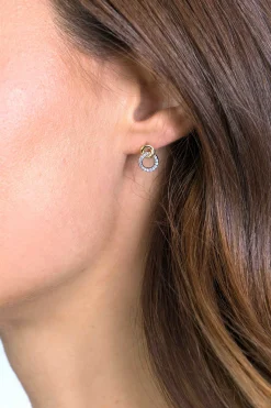 ZINZI zilveren bicolor oorknoppen 11mm verbonden rondjes glad en witte zirconia ZIO2045Y