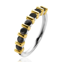 ZINZI zilveren bicolor ring vierkant en ronde zwarte zirconia's ZIR2252