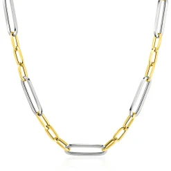 ZINZI zilveren bicolor schakelketting 45cm met ovale schakels 7mm breed ZIC2752